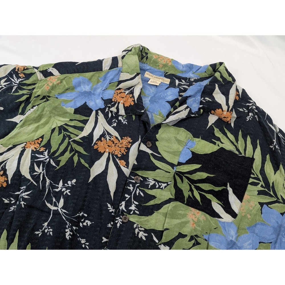 Mens 4XL Hawaiian Shirt Island Passport Rayon Tropical Black Multicolor